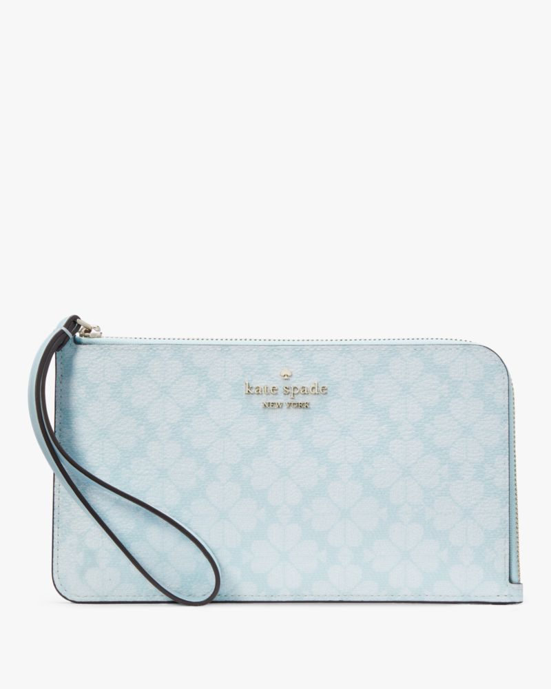 Kate Spade,Lucy Spade Flower Medium L-Zip Wristlet,Blue Glow Multi