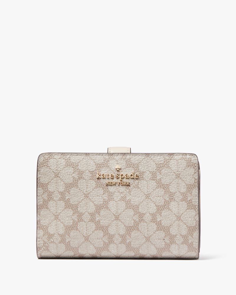 Kate Spade,スペード フラワー コーテッド キャンバス ミディアム コンパクト バイフォールド ウォレット,財布小物,ダークベージュマルチ