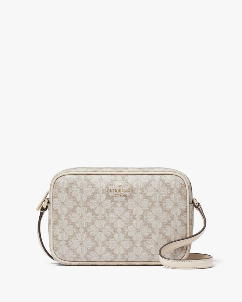 Kate Spade,Signature Spade Flower Mini Camera Bag,Camera Bag,Metal,Piping,Logo,Lined,Casual,Beige