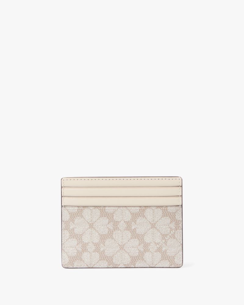 Kate Spade,Signature Spade Flower Small Slim Card Holder,Card Case,PVC,Metal,Color Block,Logo,Silver Metal,Casual,Brown