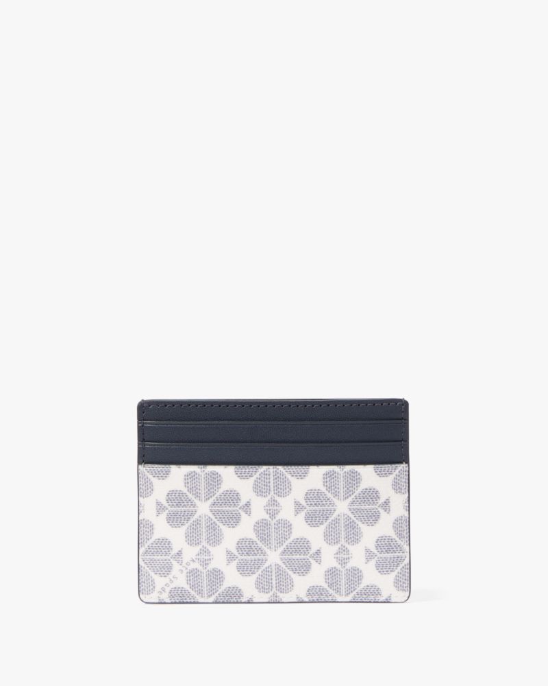 Kate Spade,Signature Spade Flower Small Slim Card Holder,Card Case,PVC,Metal,Color Block,Logo,Silver Metal,Casual,Cream