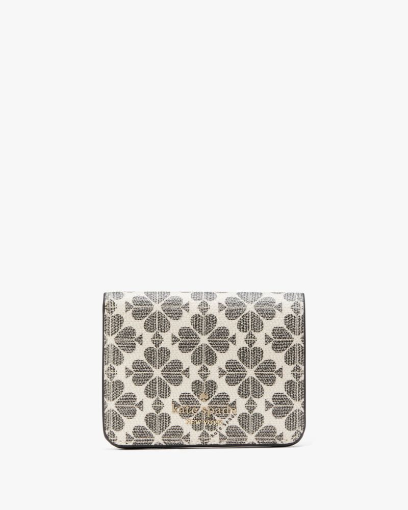 Kate Spade,Signature Spade Flower Small Bifold Wallet,Bi Fold,PVC,Silver Metal,Casual,Multi Color