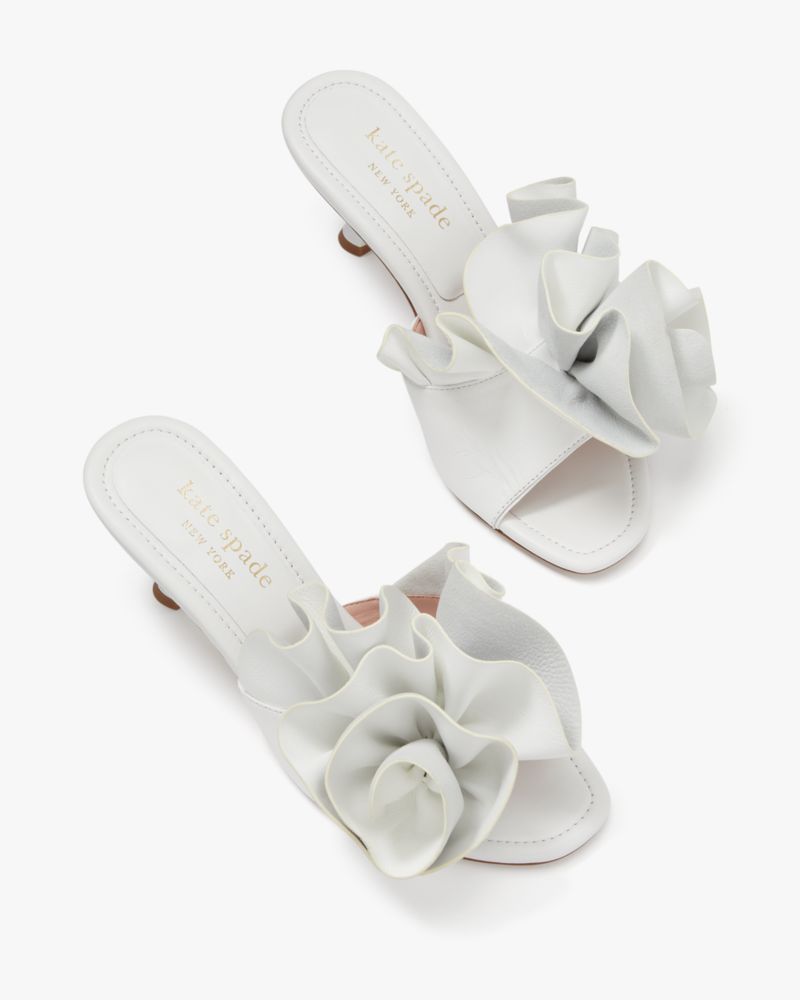 Kate Spade,Flourish Mules,Lining Leather,Nappa Leather,Slides,3D Embellishment,Cocktail,White