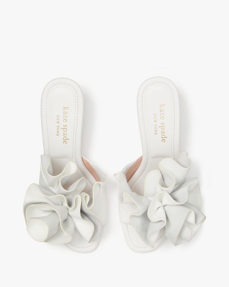 Kate Spade,Flourish Mules,Lining Leather,Nappa Leather,Slides,3D Embellishment,Cocktail,White