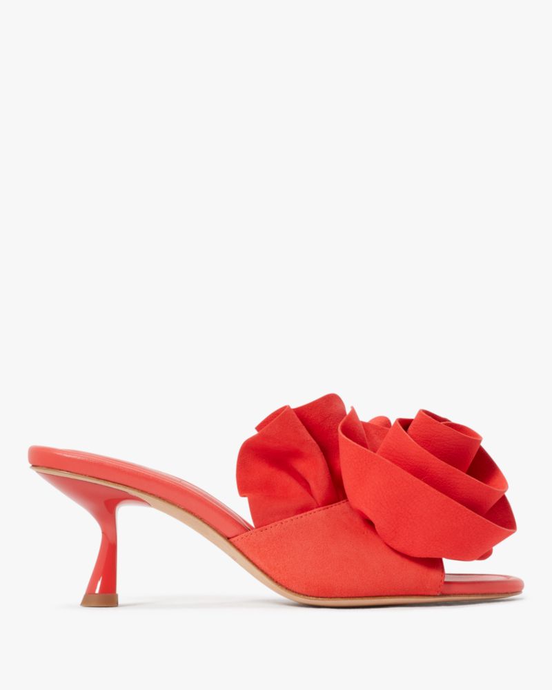 Kate Spade,Flourish Heeled Sandal,Lining Leather,Suede,Slides,3D Embellishment,Cocktail,Red