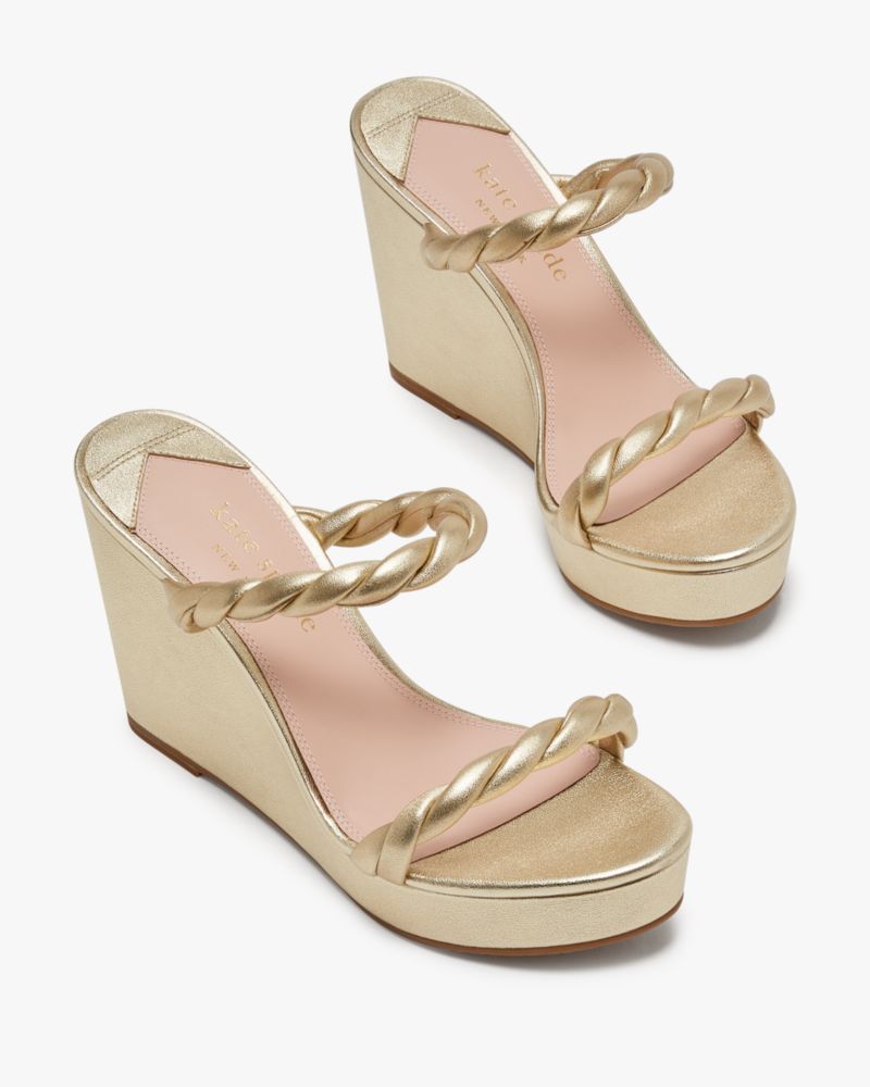 Kate Spade,Nina Wedge Sandals,Pale Gold