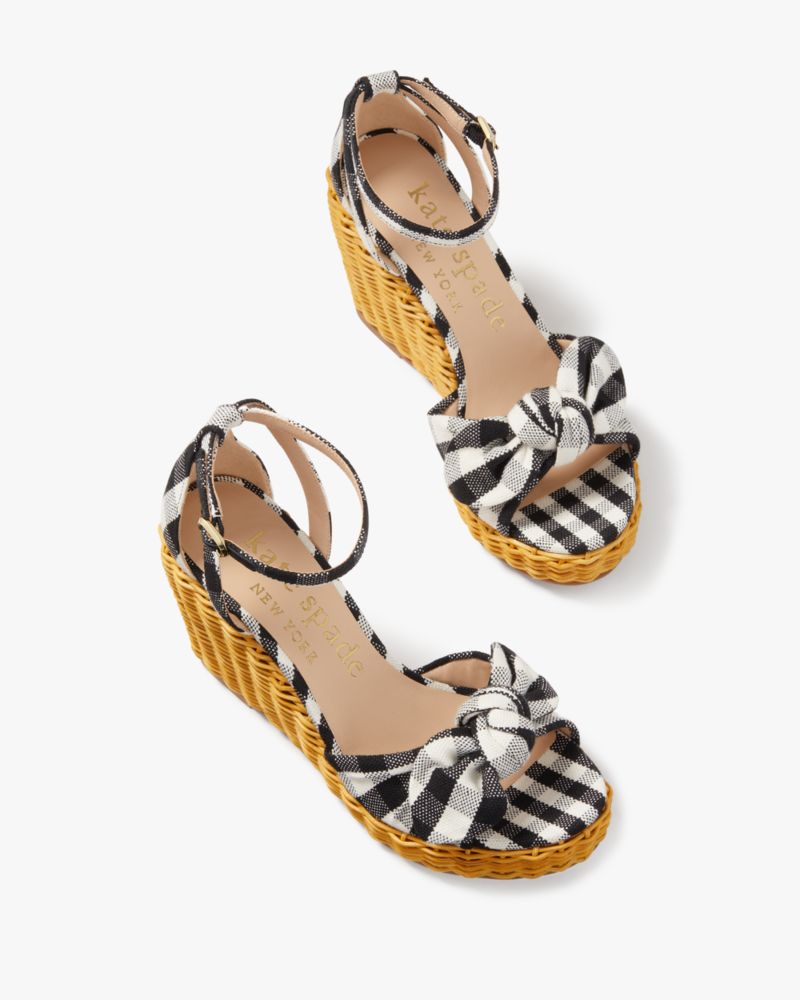 Kate Spade,Tianna Wedge Sandals,Lining Leather,Sandals,Bow,Cut Out,Day Party,