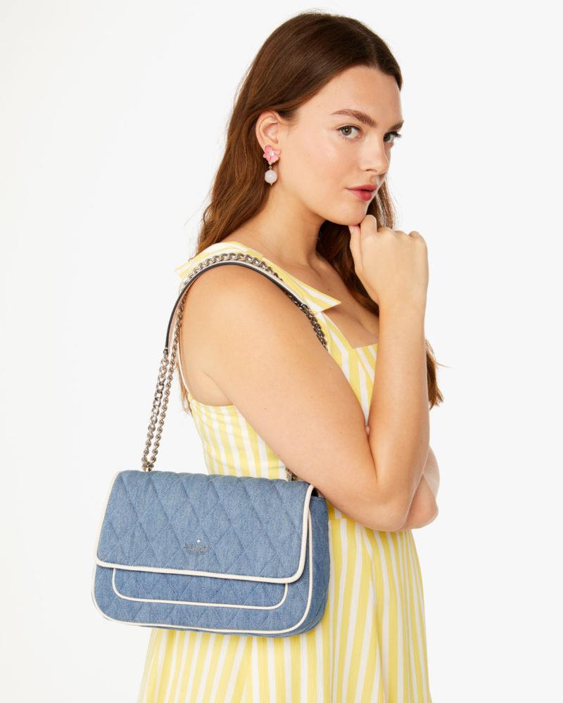 Kate Spade,Carey Denim Medium Flap Shoulder Bag,Blue Multi