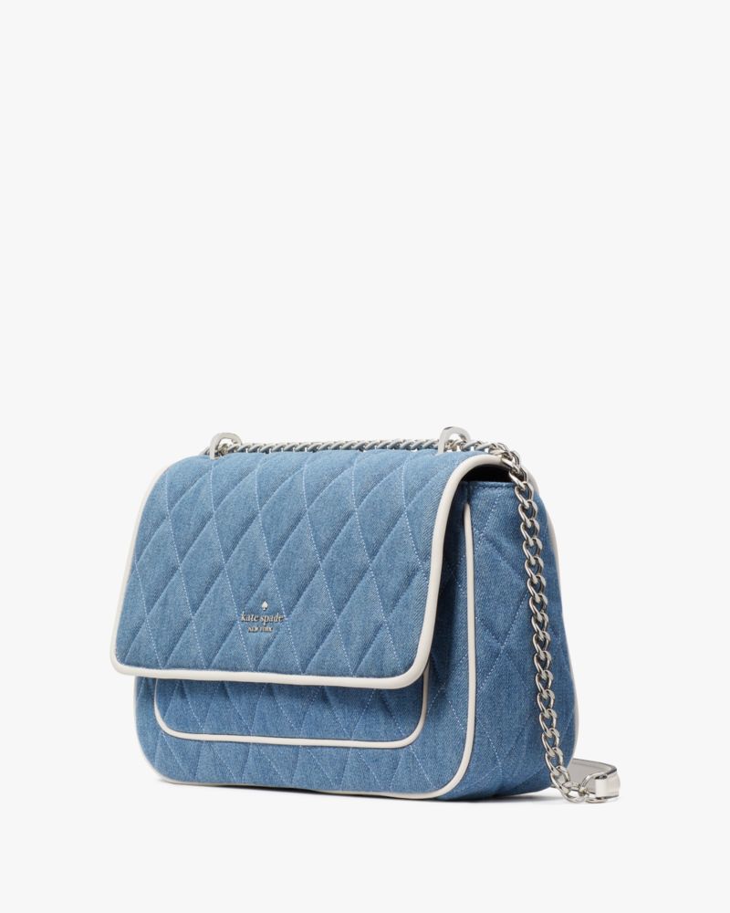 Kate Spade,Carey Denim Medium Flap Shoulder Bag,Blue Multi