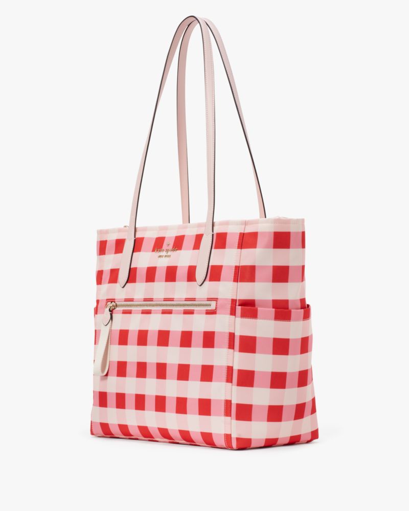 Kate Spade,Chelsea Gingham Tote,Nylon,Lining Recycled Polyester,Tote,PVC,Logo,Metal,Lined,Casual,