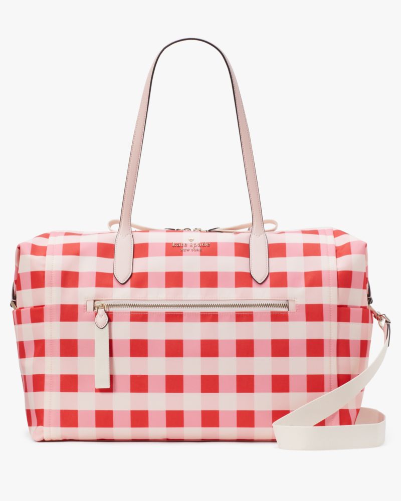 Kate Spade,Chelsea Gingham Weekender,Nylon,Weekender,PVC,Logo,Multi Color