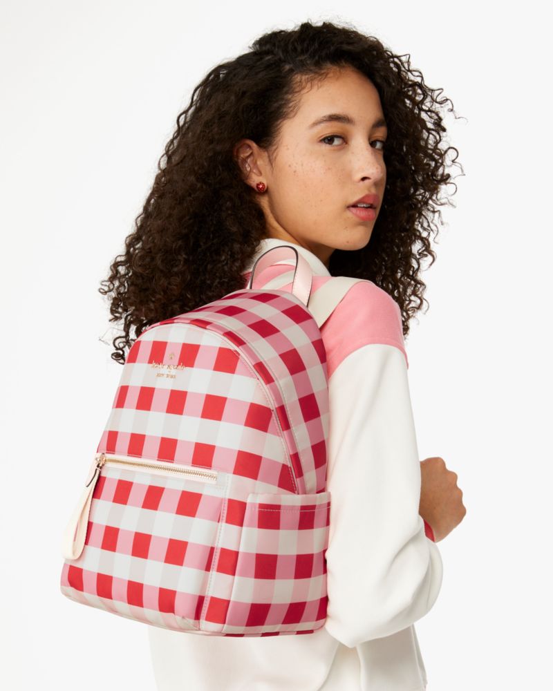 Kate Spade,Chelsea Gingham Medium Backpack,Pink Multi