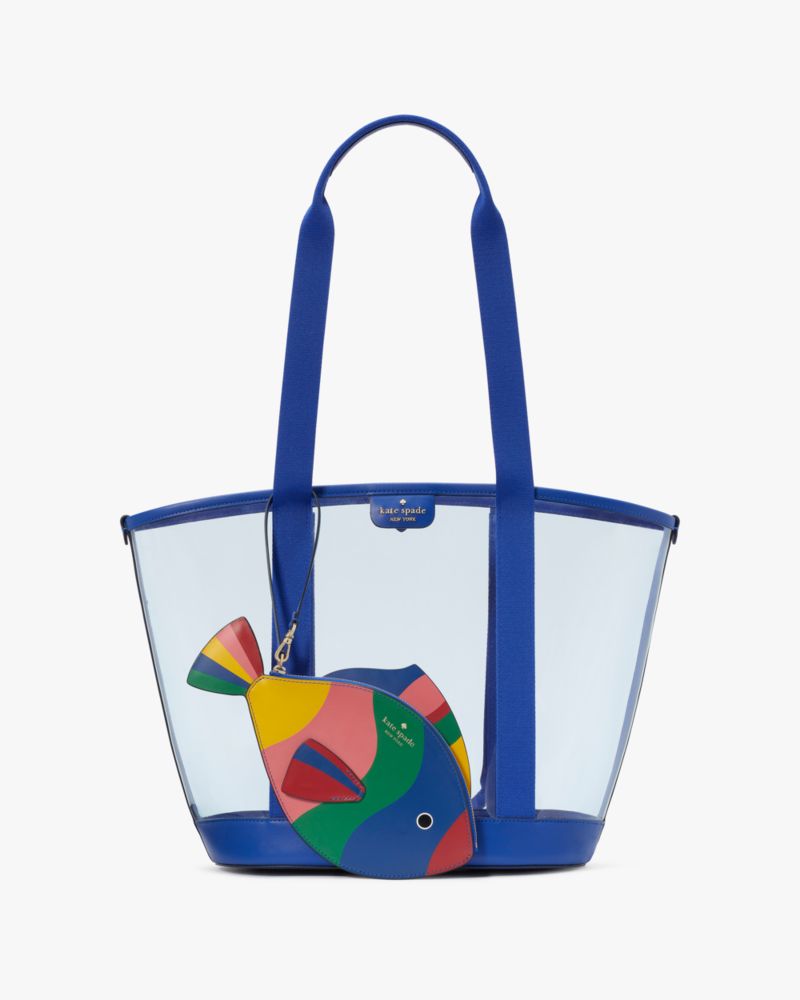 Kate Spade,What A Catch Top Handle Clear Fish Tote,Blue Multi