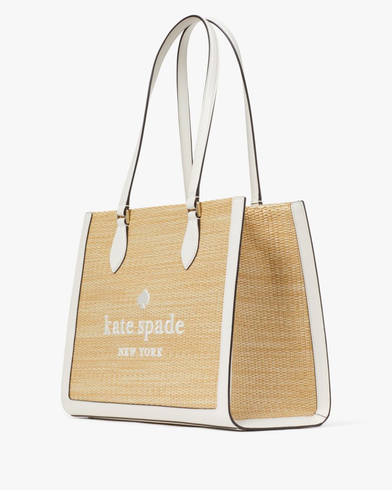 Kate Spade,Ellie Straw Large Tote,Meringue Multi