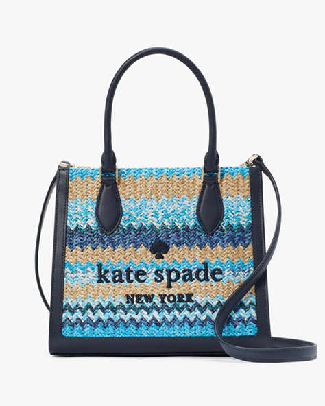 Kate Spade,Ellie Stripe Straw Small Tote,Blue Multicolor