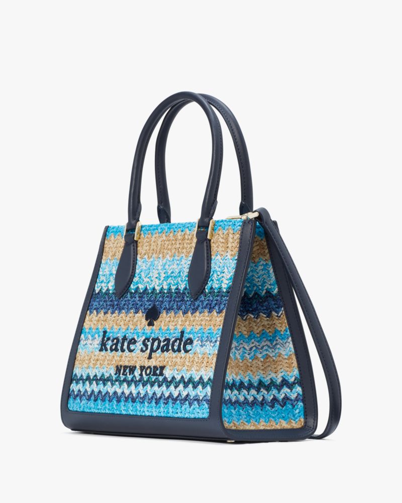 Kate Spade,Ellie Stripe Straw Small Tote,Blue Multicolor