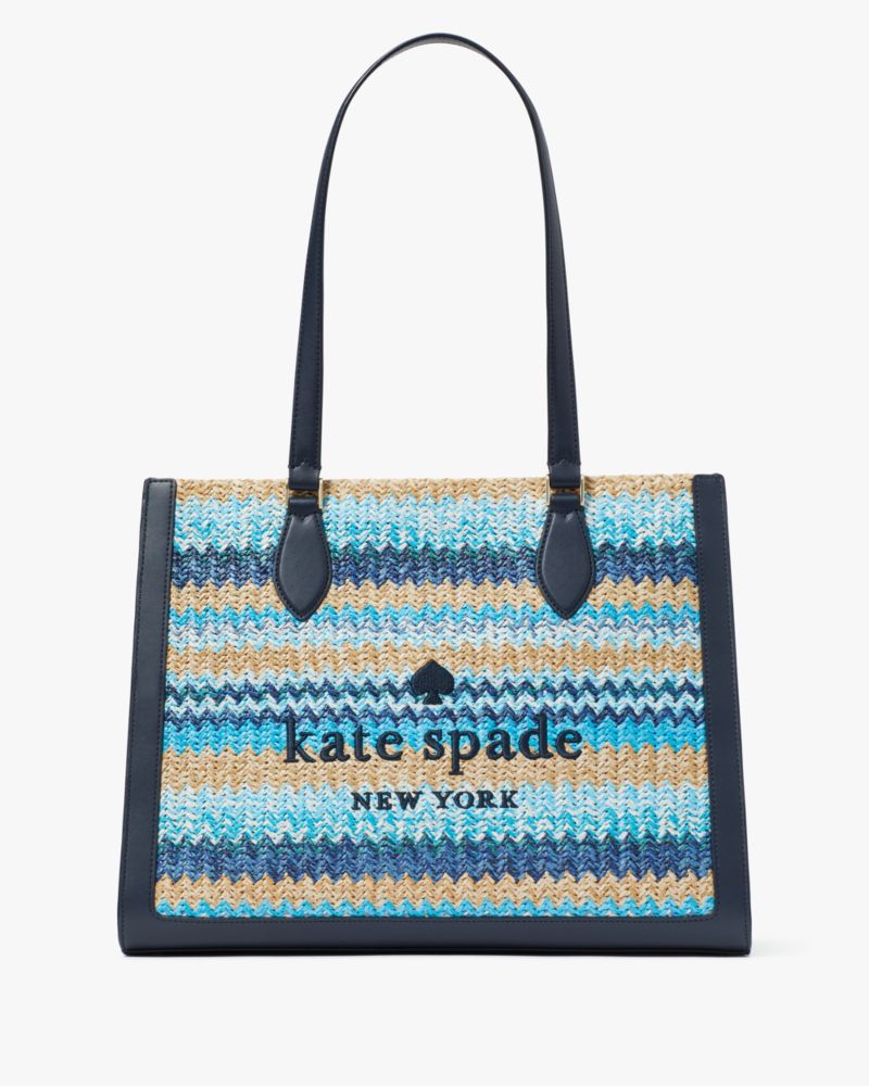 Kate Spade,Ellie Stripe Straw Large Tote,Blue Multi