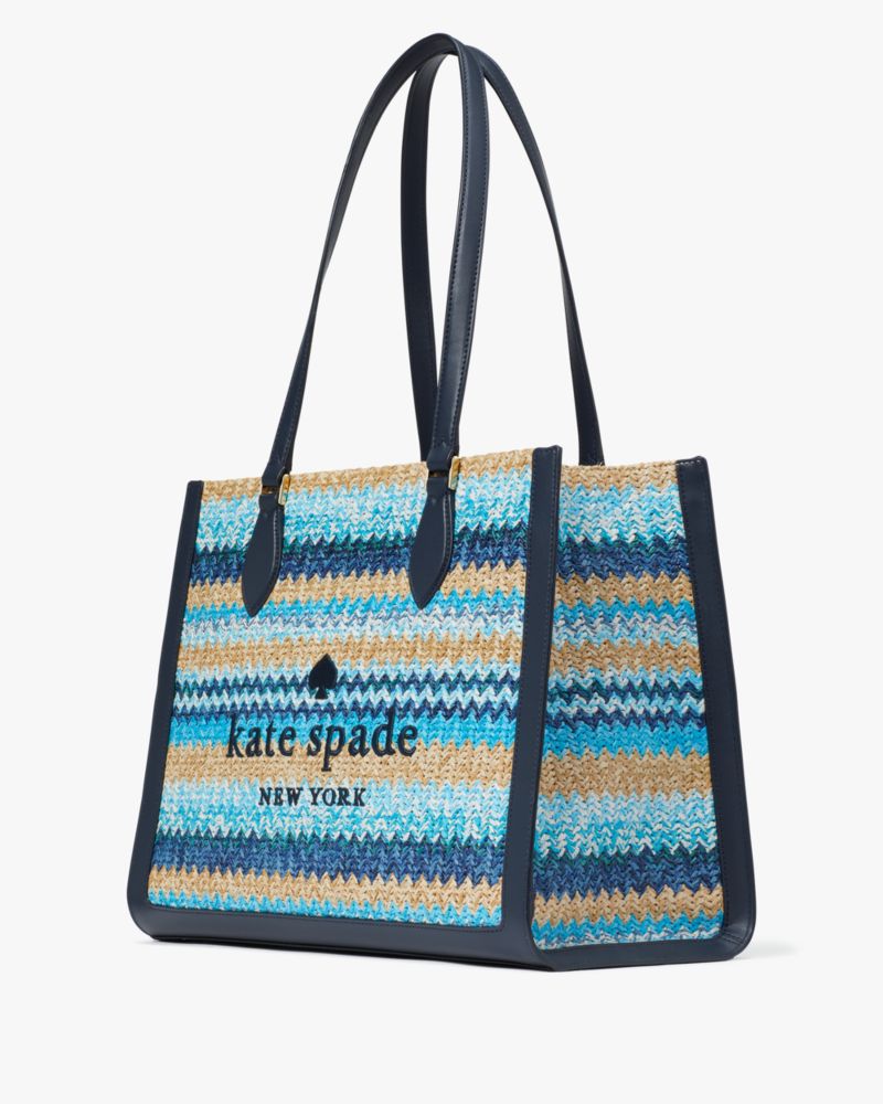 Kate Spade,Ellie Stripe Straw Large Tote,Blue Multi