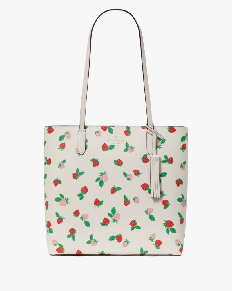 Kate Spade,Jana Tossed Strawberry Printed Tote,Cream Multi