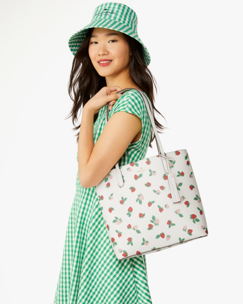 Kate Spade,Jana Tossed Strawberry Printed Tote,Cream Multi