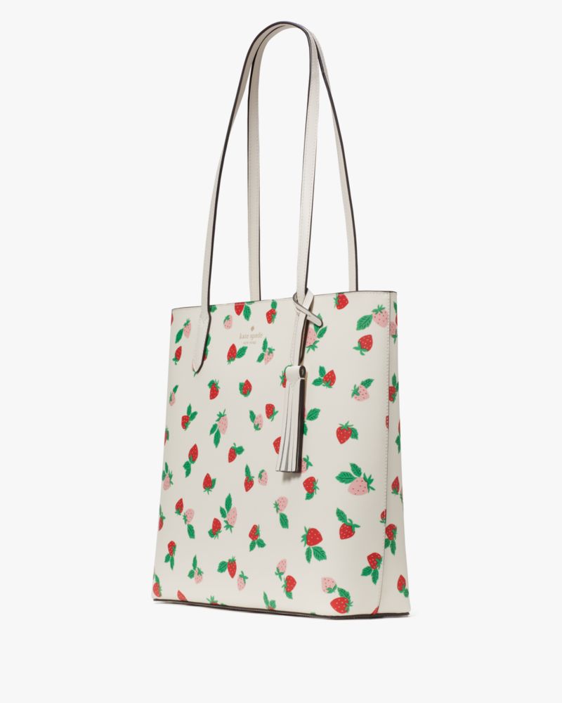 Kate Spade,Jana Tossed Strawberry Printed Tote,Cream Multi