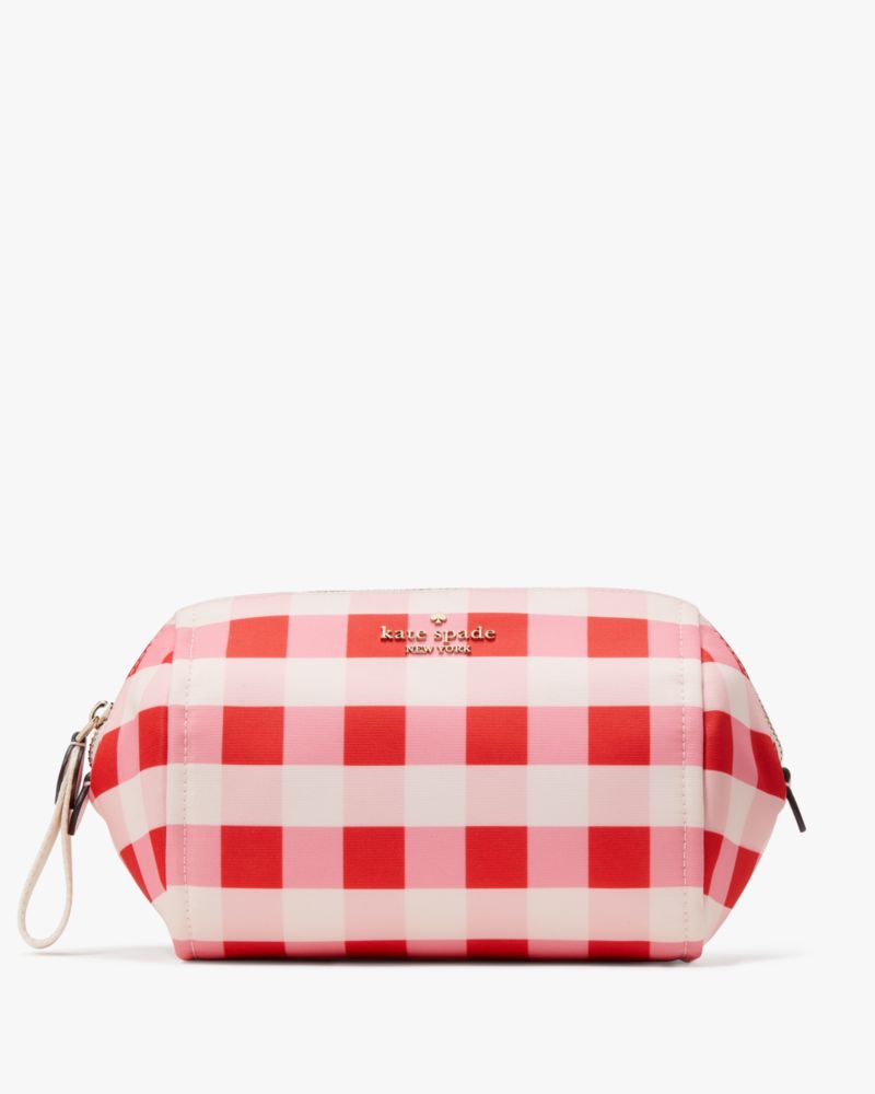 Kate Spade,Chelsea Gingham Medium Cosmetic Case,Pink Multi