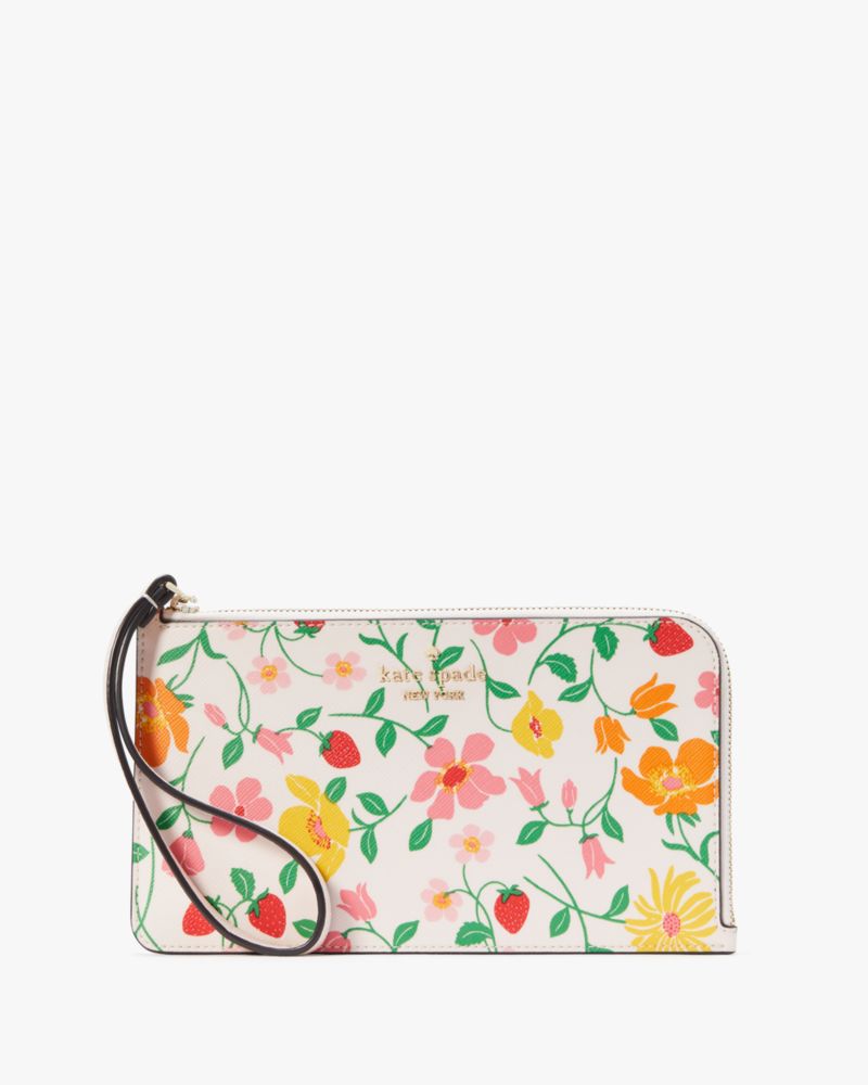 Kate Spade,Lucy Garden Medium L-Zip Wristlet,Garden Print,Pink Multi