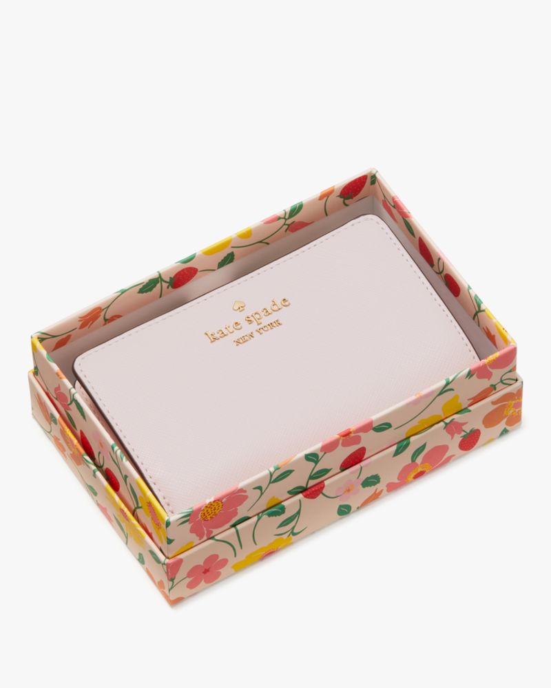 Kate Spade,Boxed Madison Strawberry Garden Medium Compact Bifold Wallet,Pink Multi