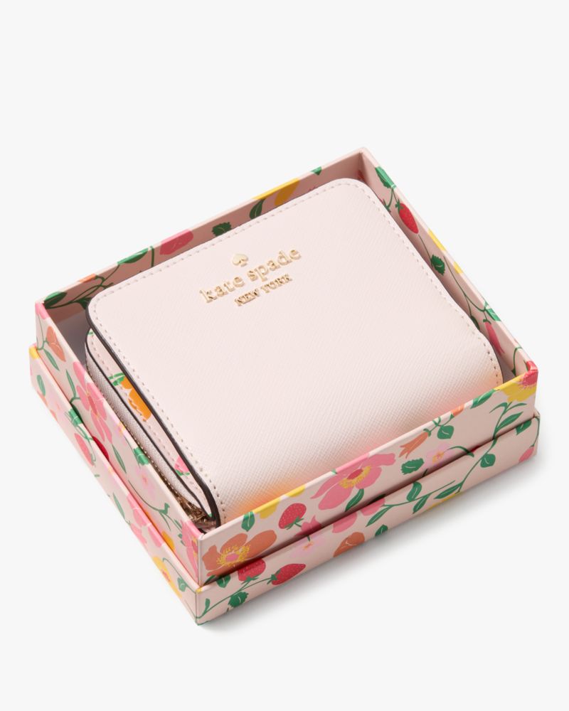 Kate Spade,Boxed Madison Strawberry Garden Small Zip Around Bifold Wallet ,