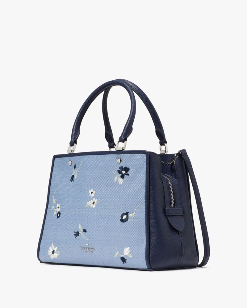 Kate Spade,Leila Floral Embroidered Medium Triple Compartment Satchel,Indigo Shadow Multi