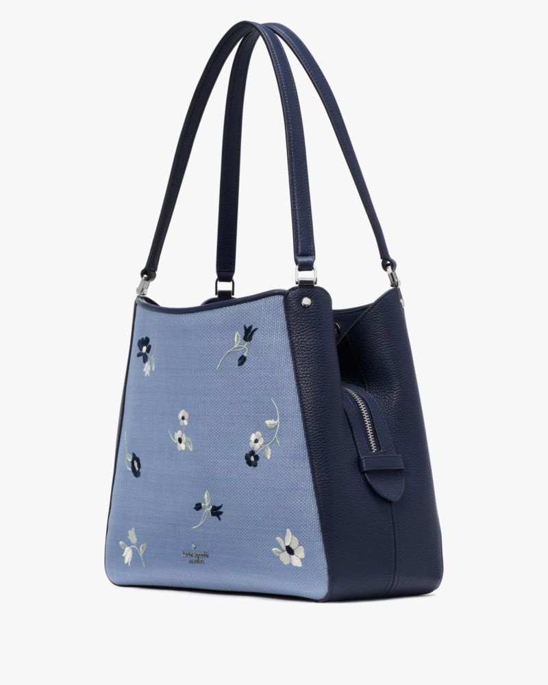 Kate Spade,Leila Floral Embroidered Medium Triple Compartment Shoulder ,Indigo Shadow Multi