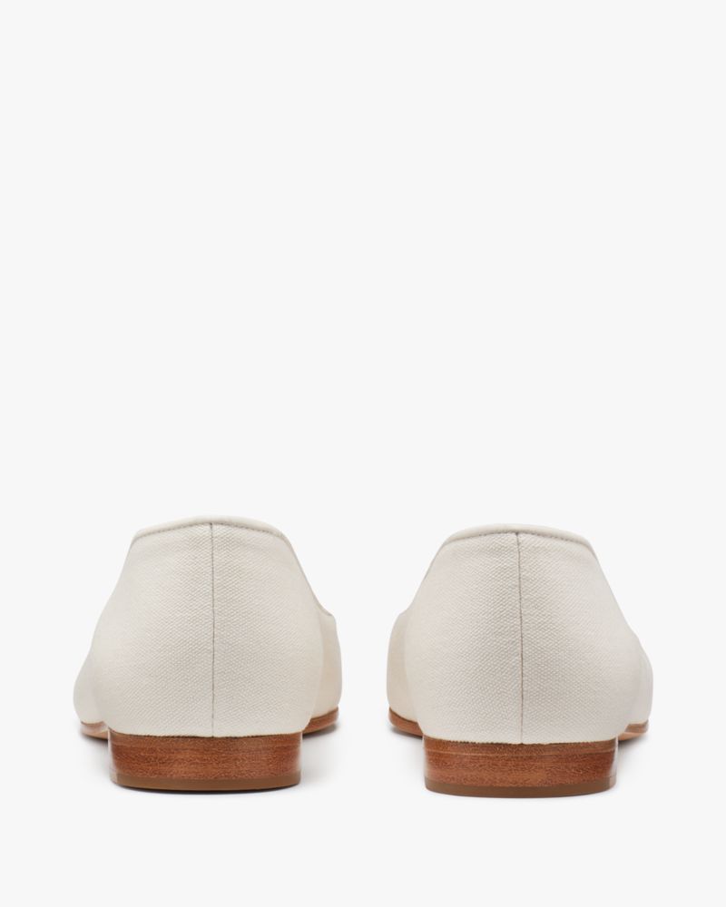 Kate Spade,Lounge Golf Loafers,Canvas,Lining Leather,Smoking Flat,Applique,Pearl,Shearling,Logo,Word Embellishment,Side Ve...,Cream