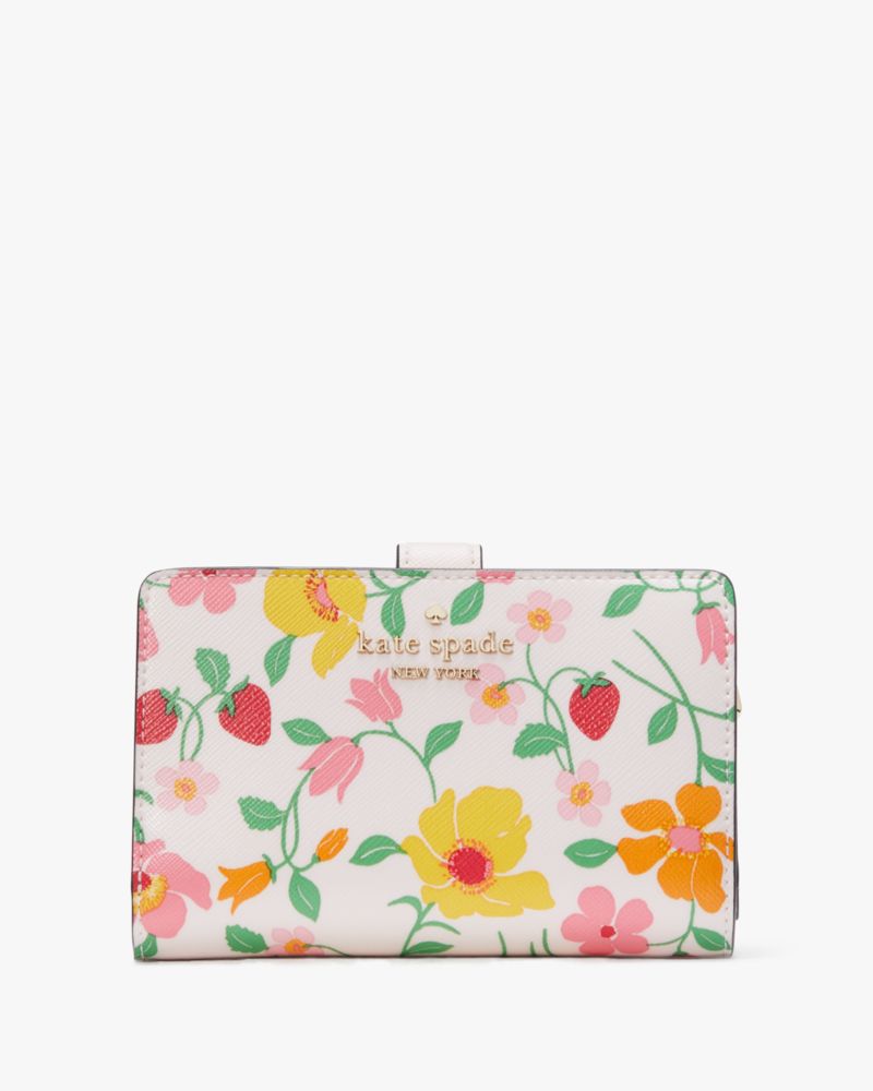 Kate Spade,Boxed Madison Strawberry Garden Medium Compact Bifold,