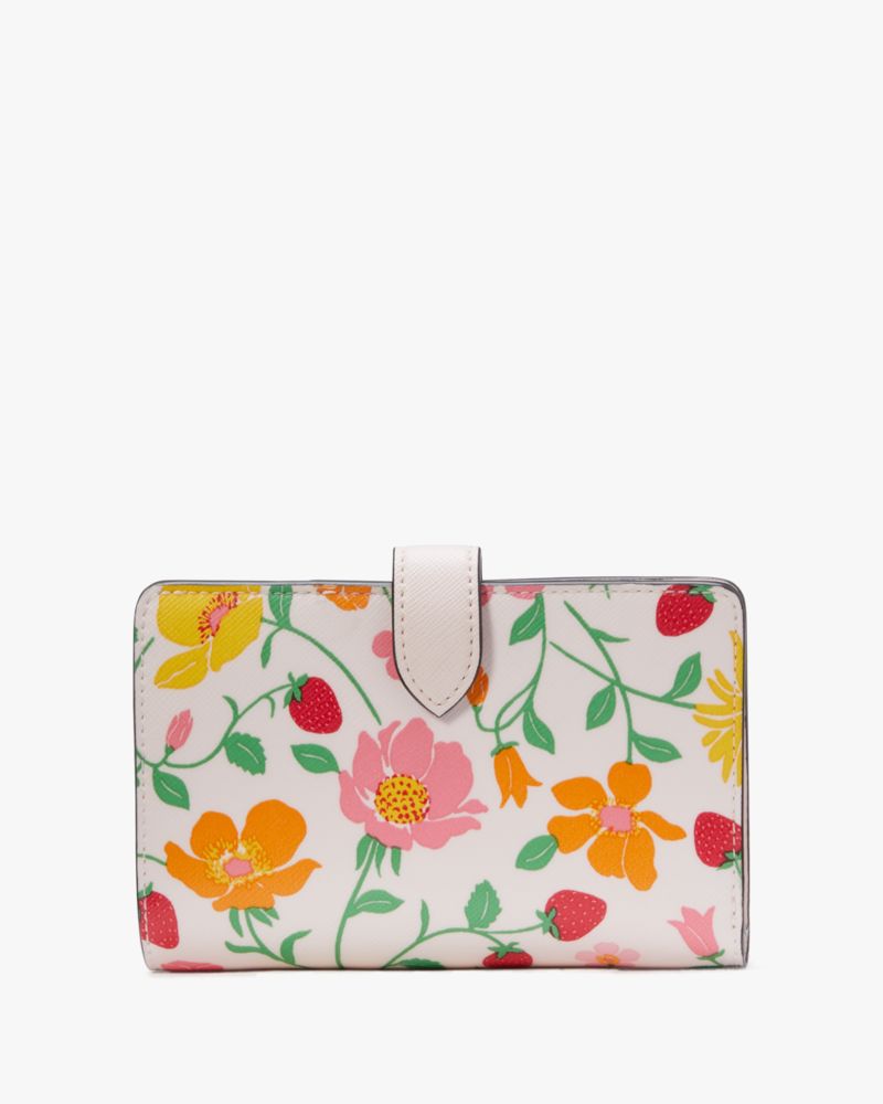 Kate Spade,Boxed Madison Strawberry Garden Medium Compact Bifold,Pink Multi