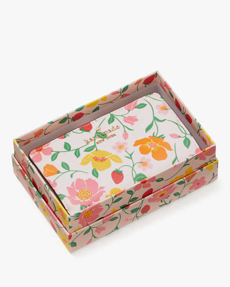Kate Spade,Boxed Madison Strawberry Garden Medium Compact Bifold,Pink Multi