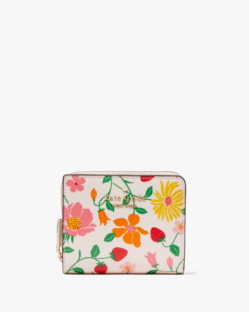 Kate Spade,Boxed Madison Strawberry Garden Small Zip Around Bifold Wallet ,