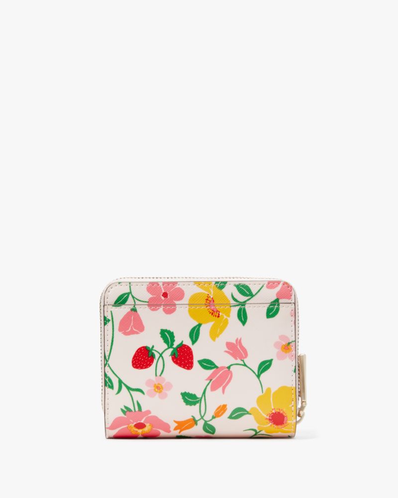 Kate Spade,Boxed Madison Strawberry Garden Small Zip Around Bifold Wallet ,Pink Multi