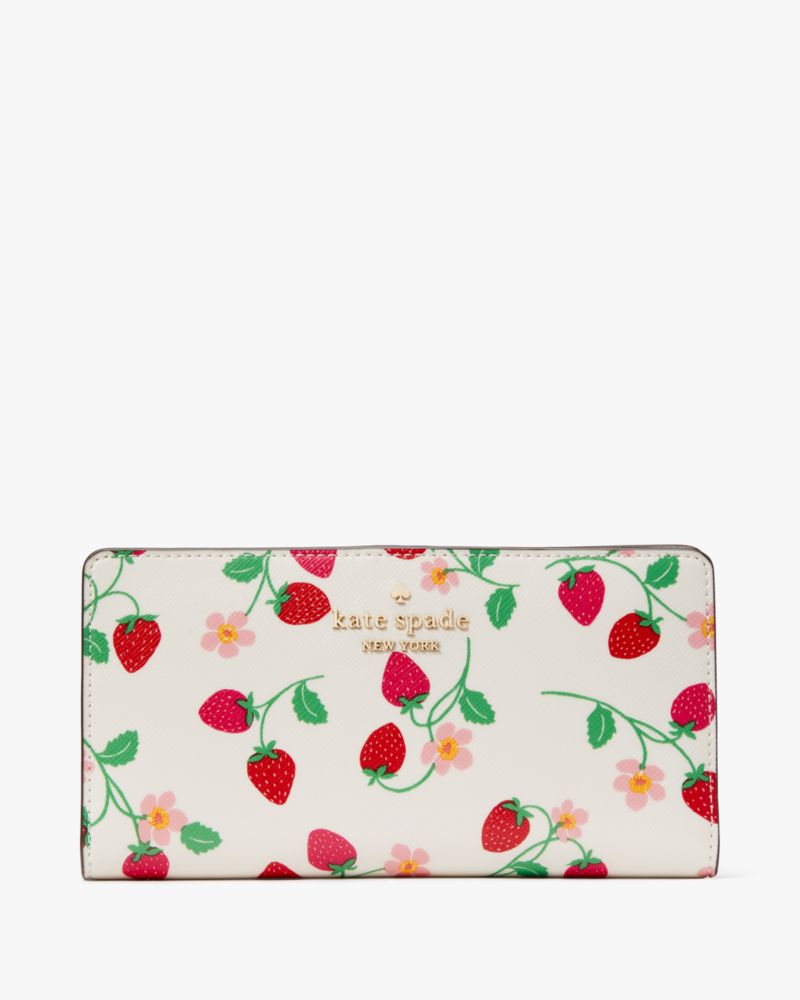 Kate Spade,Madison Strawberry Vine Large Slim Bifold Wallet,Cream Multi