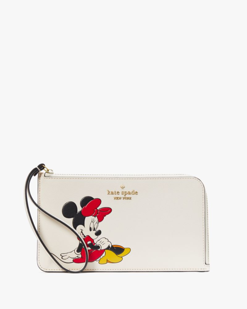 Kate Spade,Disney X Kate Spade New York Minnie Medium L-Zip Wristlet,Parchment Multi