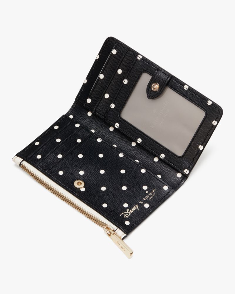 Kate Spade,Disney X Kate Spade New York Minnie Small Slim Bifold Wallet,Bi Fold,PVC,Logo,Metal,Gold Metal,Casual,Cream