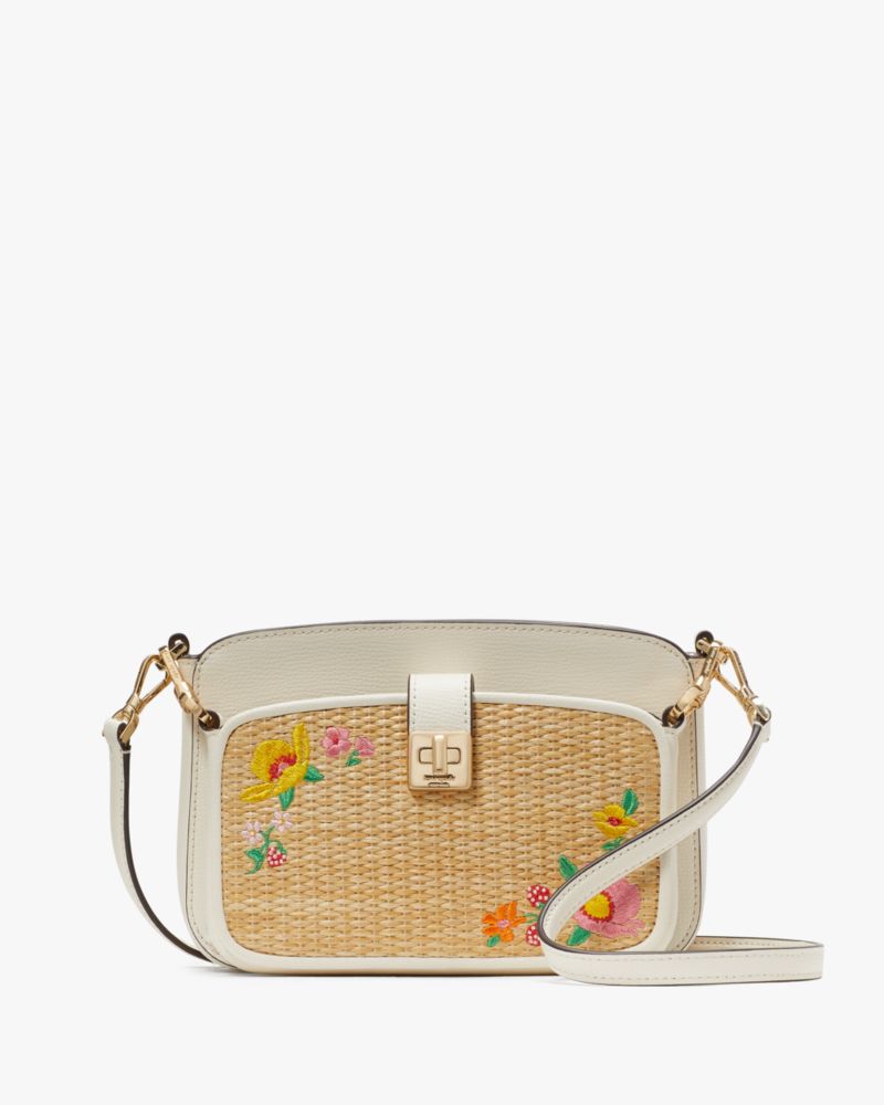 Kate Spade,フィービー エンブロイダード ストロー ターンロック クロスボディ デュオ,バッグ,メレンゲマルチ