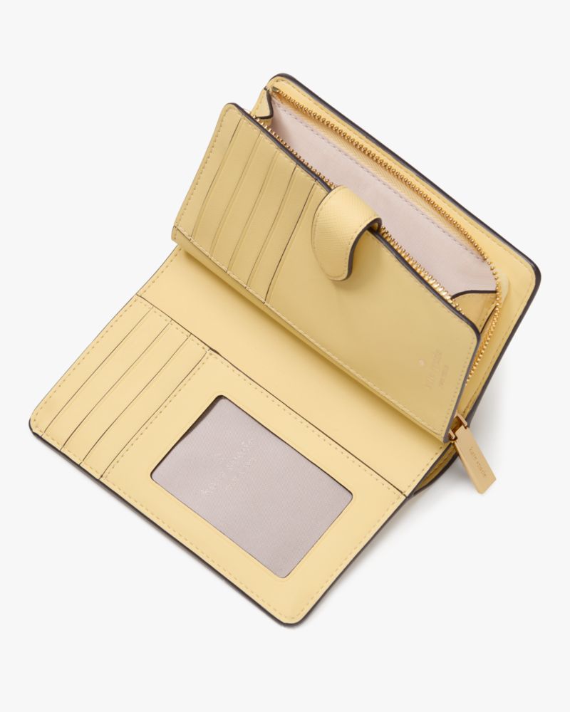 Kate Spade,Schuyler Medium Bifold Wallet,Bi Fold,PVC,Logo,Word Embellishment,Casual,Yellow