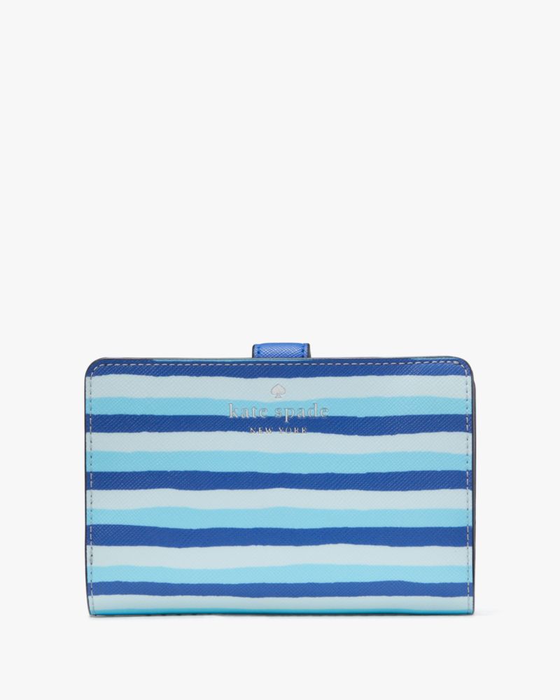 Kate Spade,Schuyler Wave Stripe Medium Compact Bifold Wallet,Bi Fold,PVC,Logo,Word Embellishment,Casual,