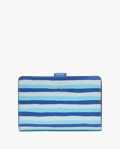 Kate Spade,Schuyler Wave Stripe Medium Compact Bifold Wallet,Blue Multi