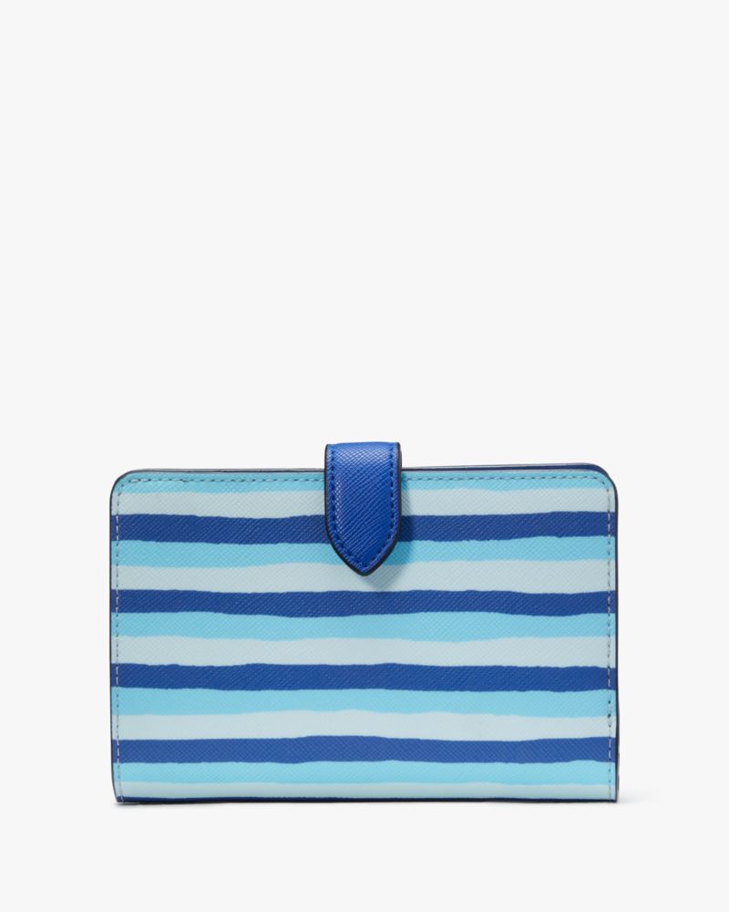 Kate Spade,Schuyler Wave Stripe Medium Compact Bifold Wallet,Bi Fold,PVC,Logo,Word Embellishment,Casual,