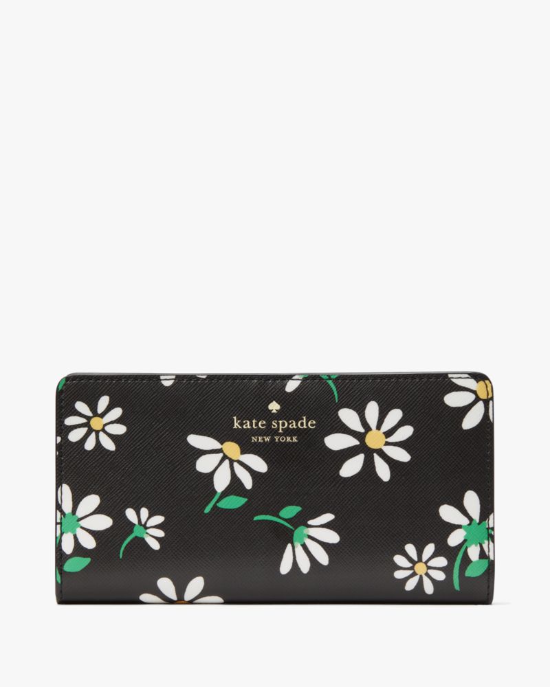 Kate Spade,Dana Daisies Large Slim Bifold Wallet,Black Multi