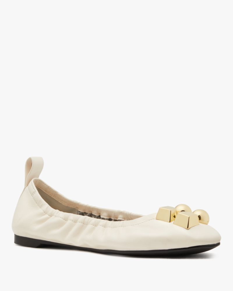 Kate Spade,Noel Ballet Flats,Nappa Leather,Ballet Flats,Gathered Elastic Detail,Metal,Pull Tab,Day Party,
