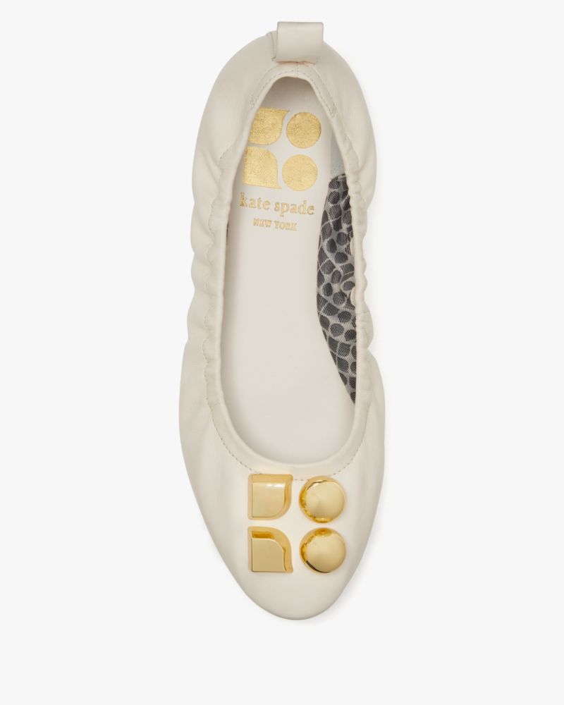 Kate Spade,Noel Ballet Flats,Nappa Leather,Ballet Flats,Gathered Elastic Detail,Metal,Pull Tab,Day Party,Cream