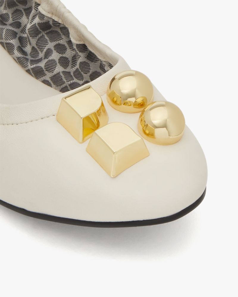 Kate Spade,Noel Ballet Flats,Nappa Leather,Ballet Flats,Gathered Elastic Detail,Metal,Pull Tab,Day Party,