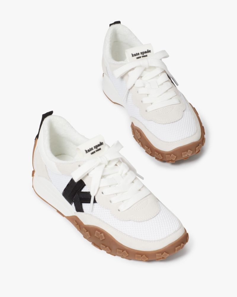 Kate Spade,K As In Kate Sneakers,Lining Terry,Leather,Mesh,Casual,Mixed Media,Pull Tab,Casual,White